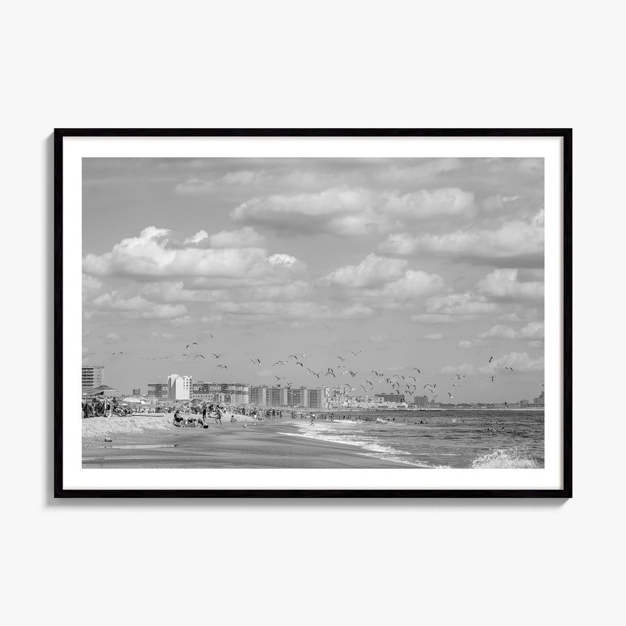 Rockaway Beach Photo Poster, framed poster mockup, white border