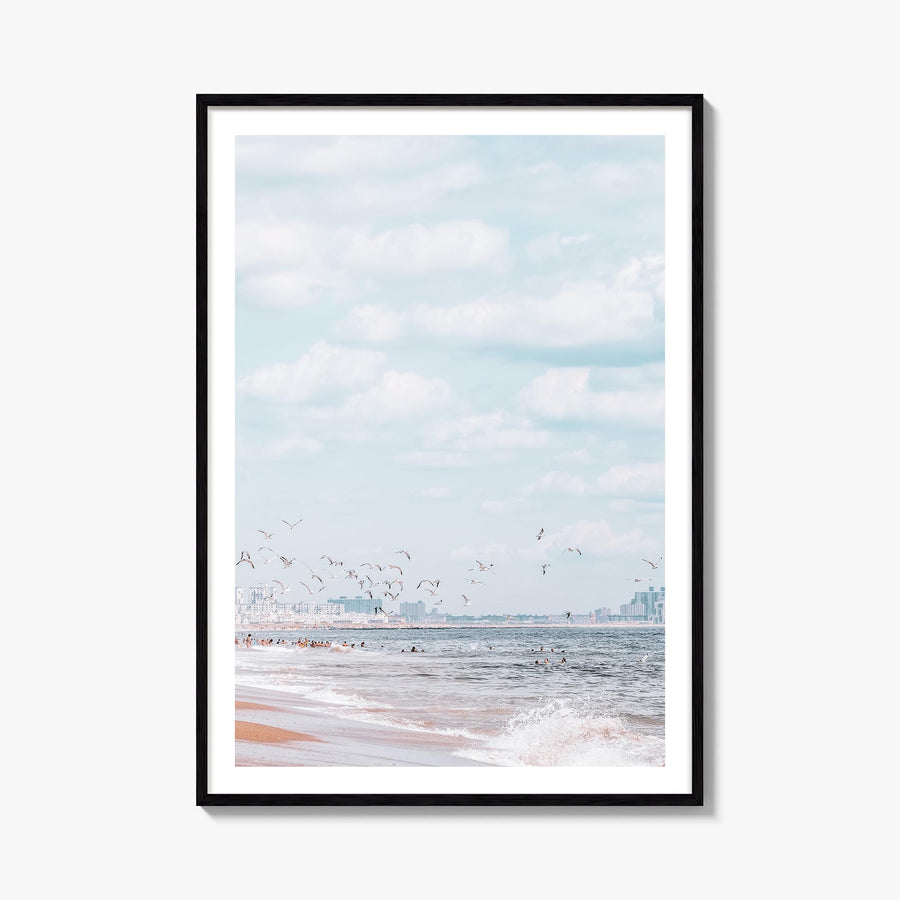 Rockaway Beach no. 1 colorful photo poster of Queens, New York City – vertical wall art, unframed print shown in interior moc