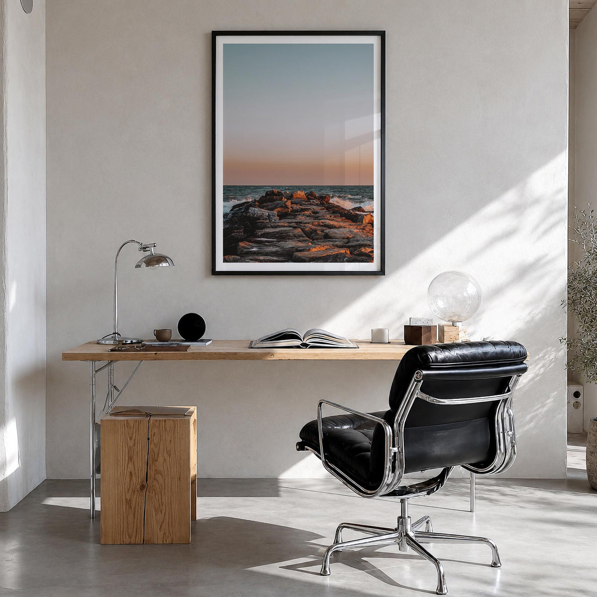 Rockaway Beach no. 2 colorful photo poster of Queens, New York City – vertical wall art in black wood frame with white border