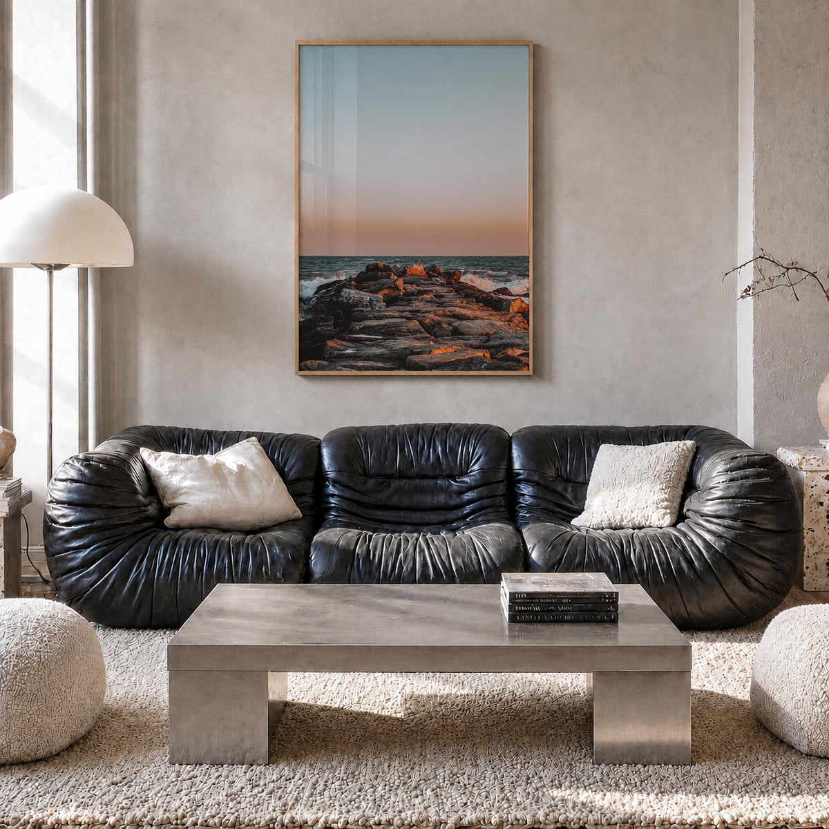 Rockaway Beach no. 2 colorful photo poster of Queens, New York City – vertical wall art in natural wood frame, hanging on wal