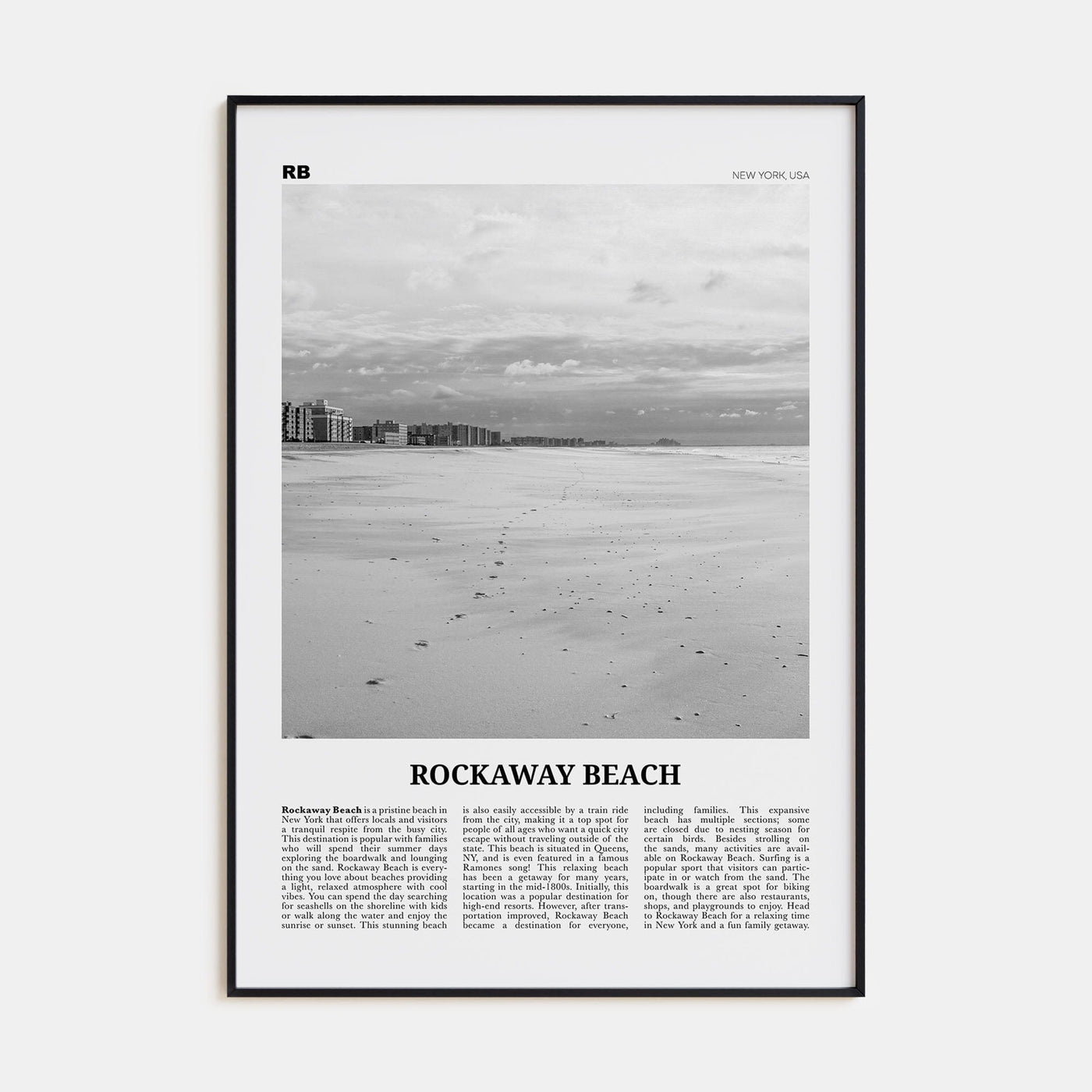 Rockaway Beach Poster Black Metal / 8x12 in Nbourhood Travel B&W Poster