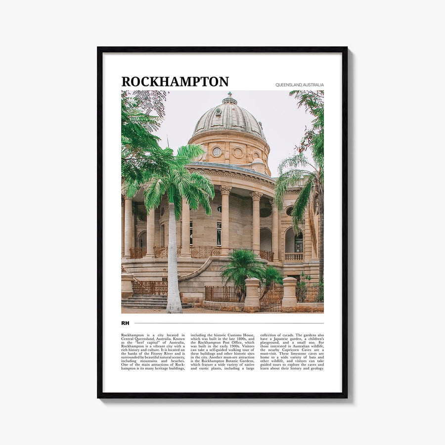 Rockhampton colorful travel poster of Australia – vertical wall art, unframed print shown in interior mockup