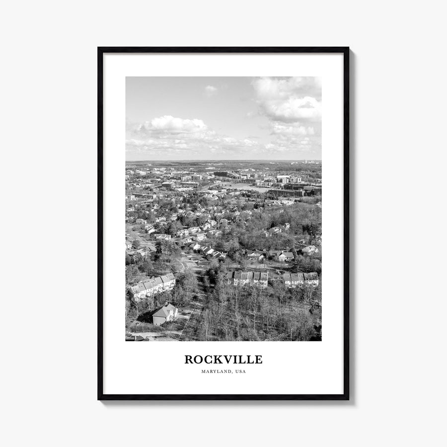 Rockville black & white classic poster of Maryland, USA – vertical wall art, unframed print shown in interior mockup