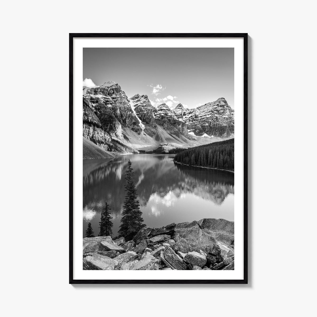 Rocky Mountain National Park black & white photo poster of Colorado, USA – vertical wall art, unframed print shown in interio