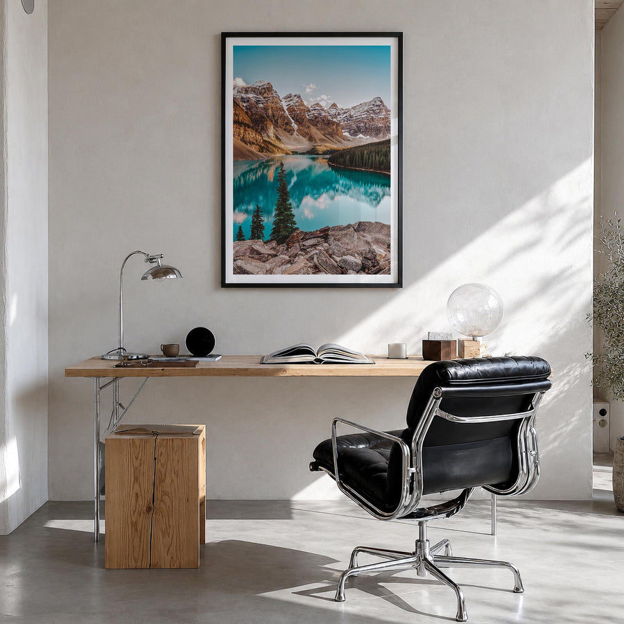 Rocky Mountain National Park colorful photo poster of Colorado, USA – vertical wall art in black wood frame with white border