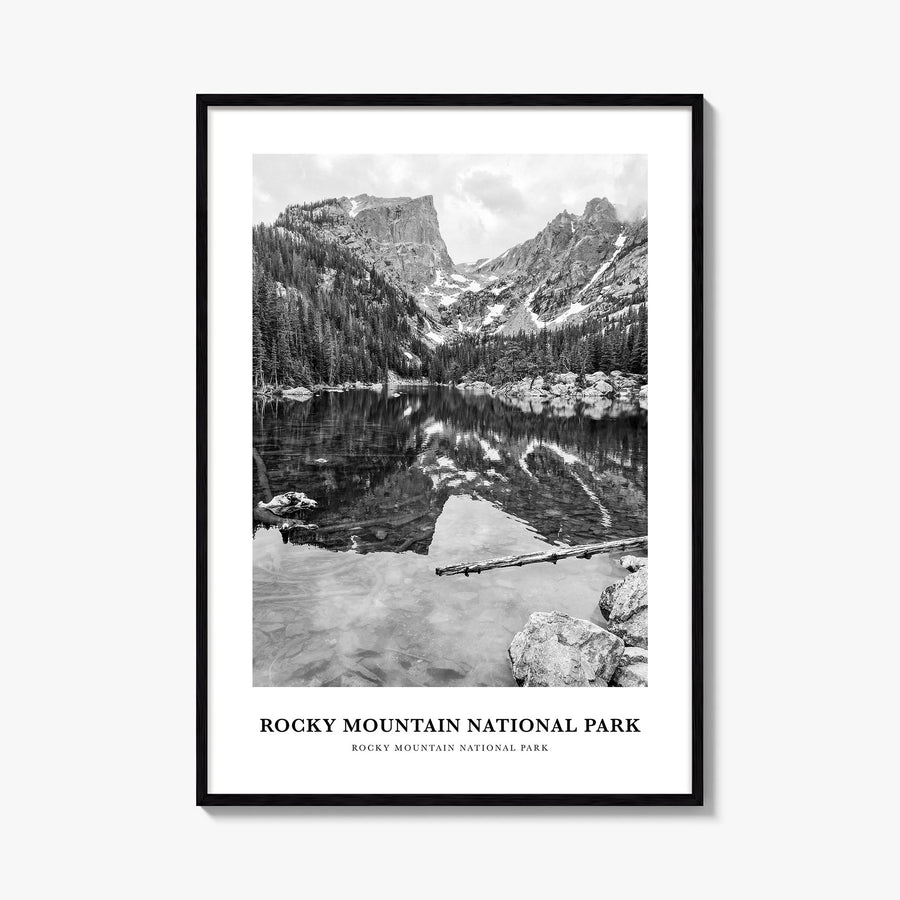 Rocky Mountain National Park no. 1 black & white classic poster of Colorado, USA – vertical wall art, unframed print shown in