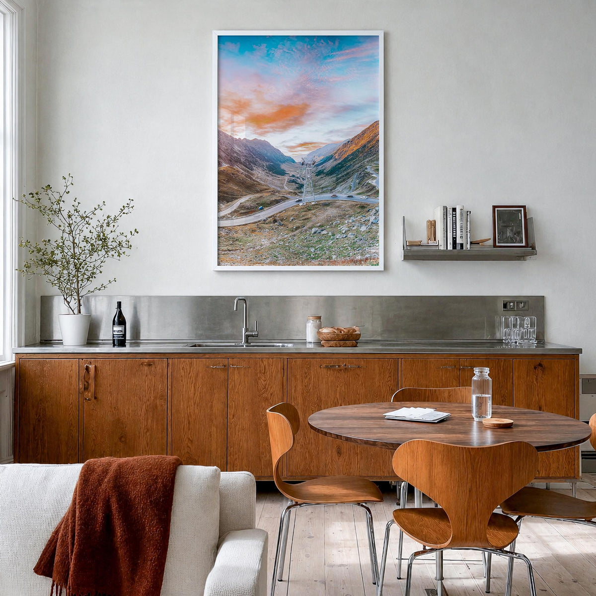 Romania colorful photo poster of Europe – vertical wall art in white wood frame, hanging on wall