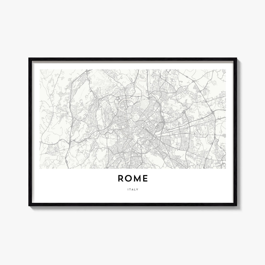 Rome black & white map poster of Italy – horizontal wall art, unframed print shown in interior mockup