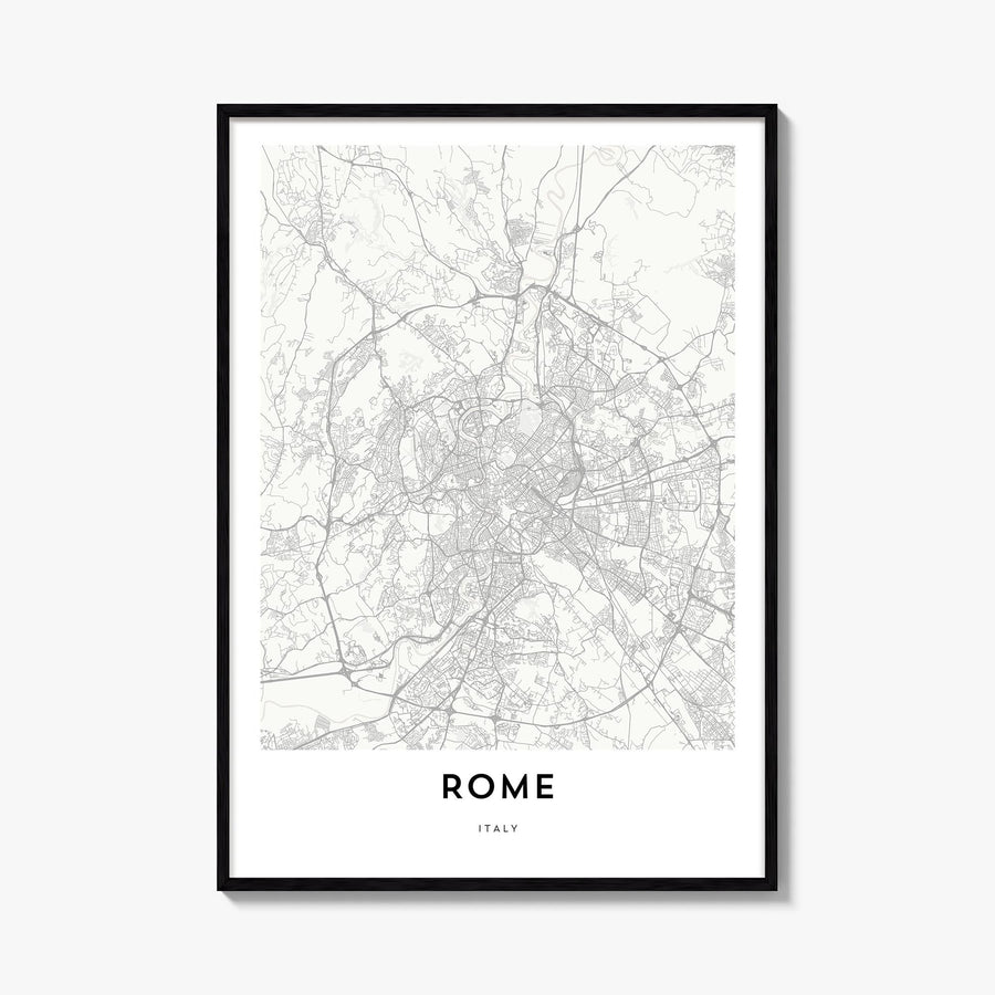 Rome black & white map poster of Italy – vertical wall art, unframed print shown in interior mockup
