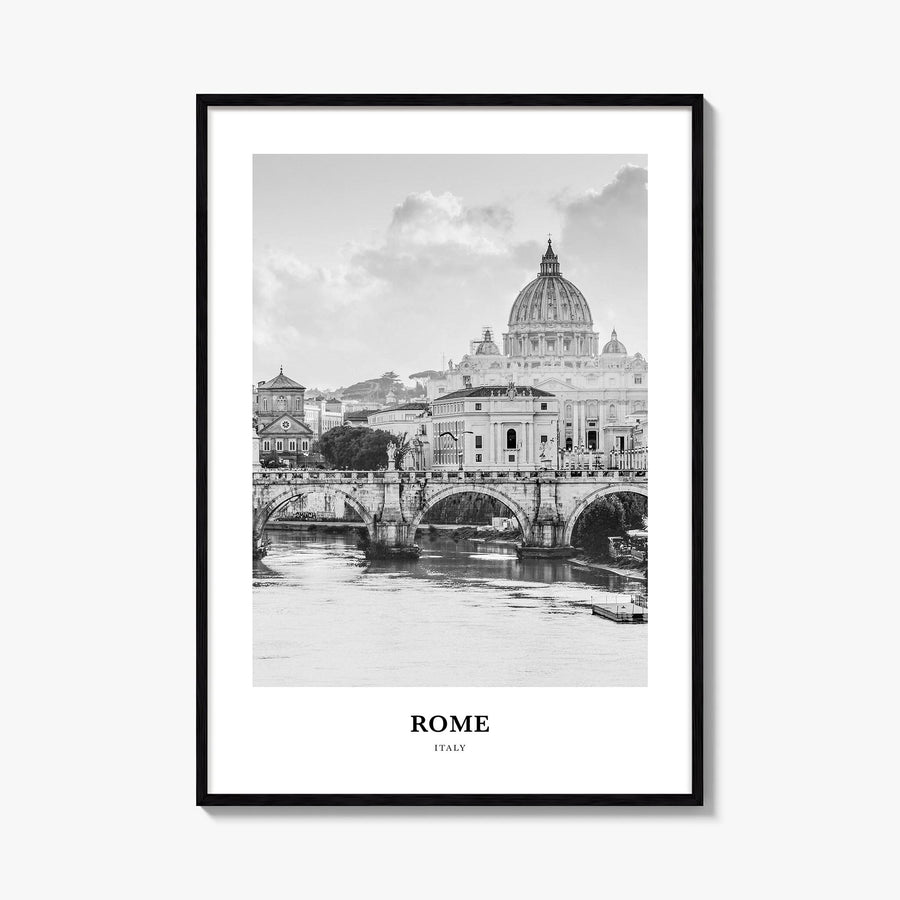 Rome no. 1 black & white classic poster of Italy – vertical wall art, unframed print shown in interior mockup