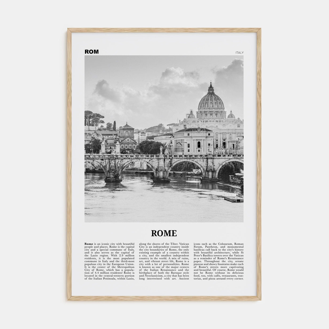 Rome No 1 Poster Natural Wood / 8x12 in Nbourhood Travel B&W Poster