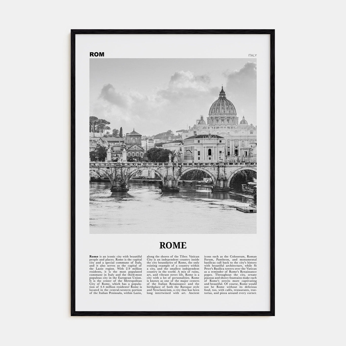 Rome No 1 Poster Black Wood / 8x12 in Nbourhood Travel B&W Poster