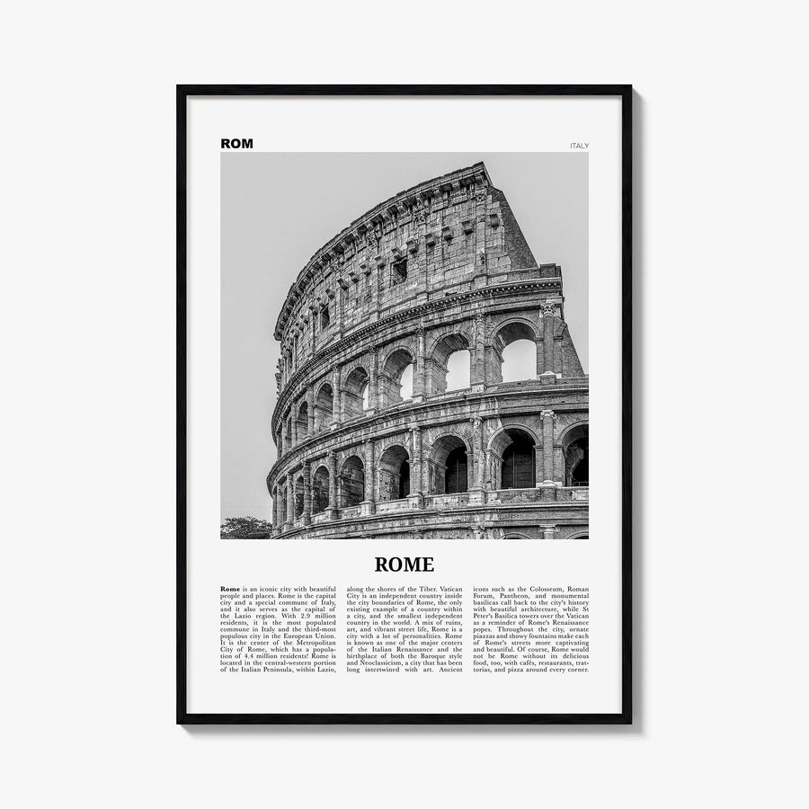 Rome no. 2 black & white newspaper poster of Italy – vertical wall art, unframed print shown in interior mockup