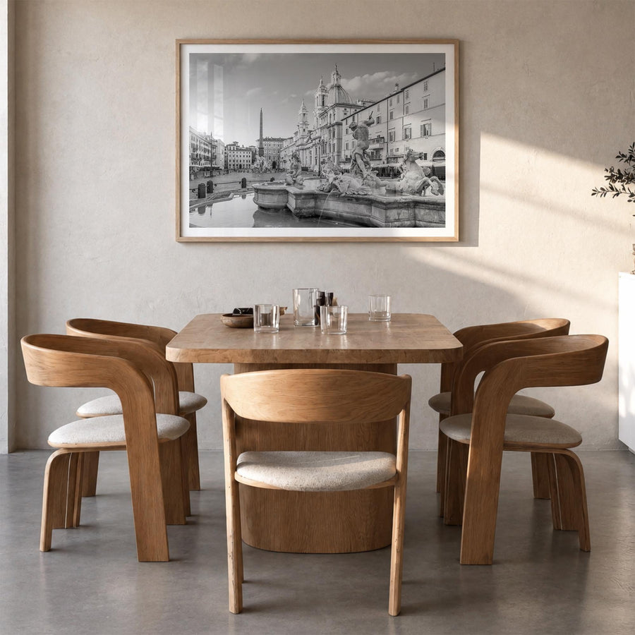 Rome no. 2 black & white photo poster of Italy – horizontal wall art in natural wood frame with white border, hanging on wall