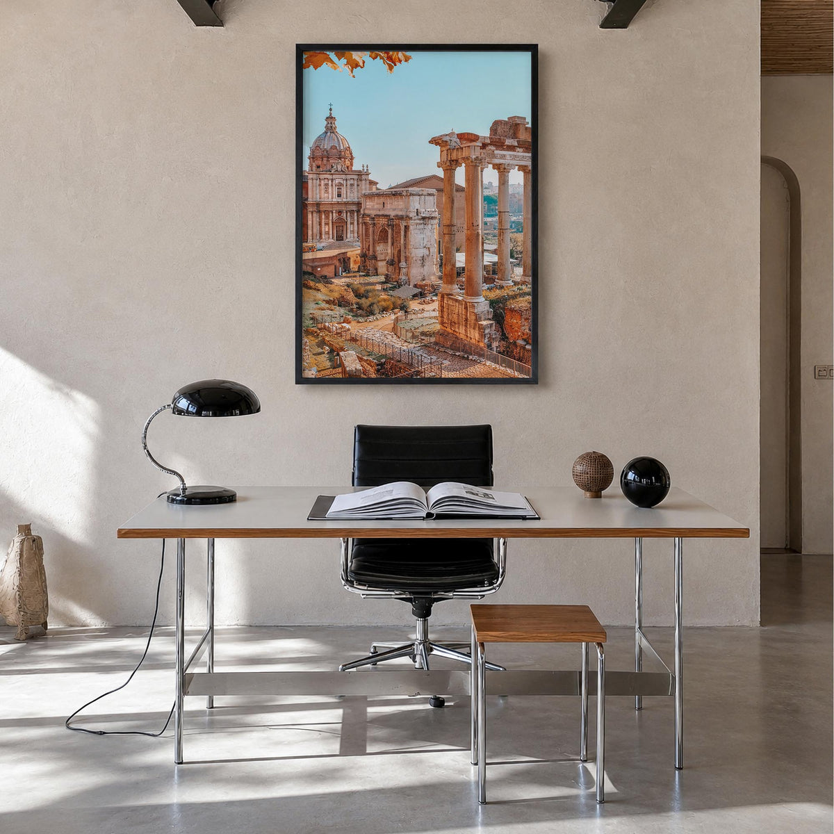 Rome no. 2 colorful photo poster of Italy – vertical wall art in black wood frame, hanging on wall