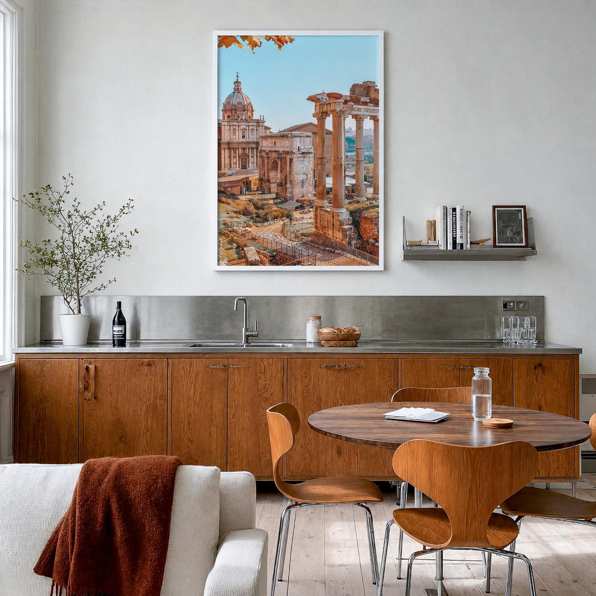 Rome no. 2 colorful photo poster of Italy – vertical wall art in white wood frame, hanging on wall