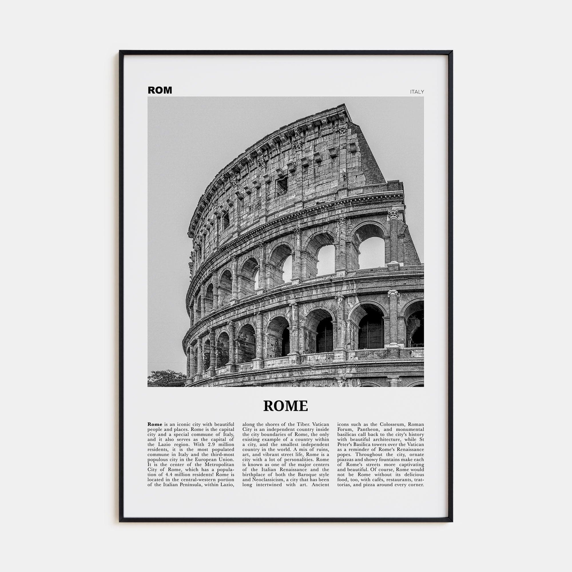 Rome No 2 Poster Black Metal / 8x12 in Nbourhood Travel B&W Poster