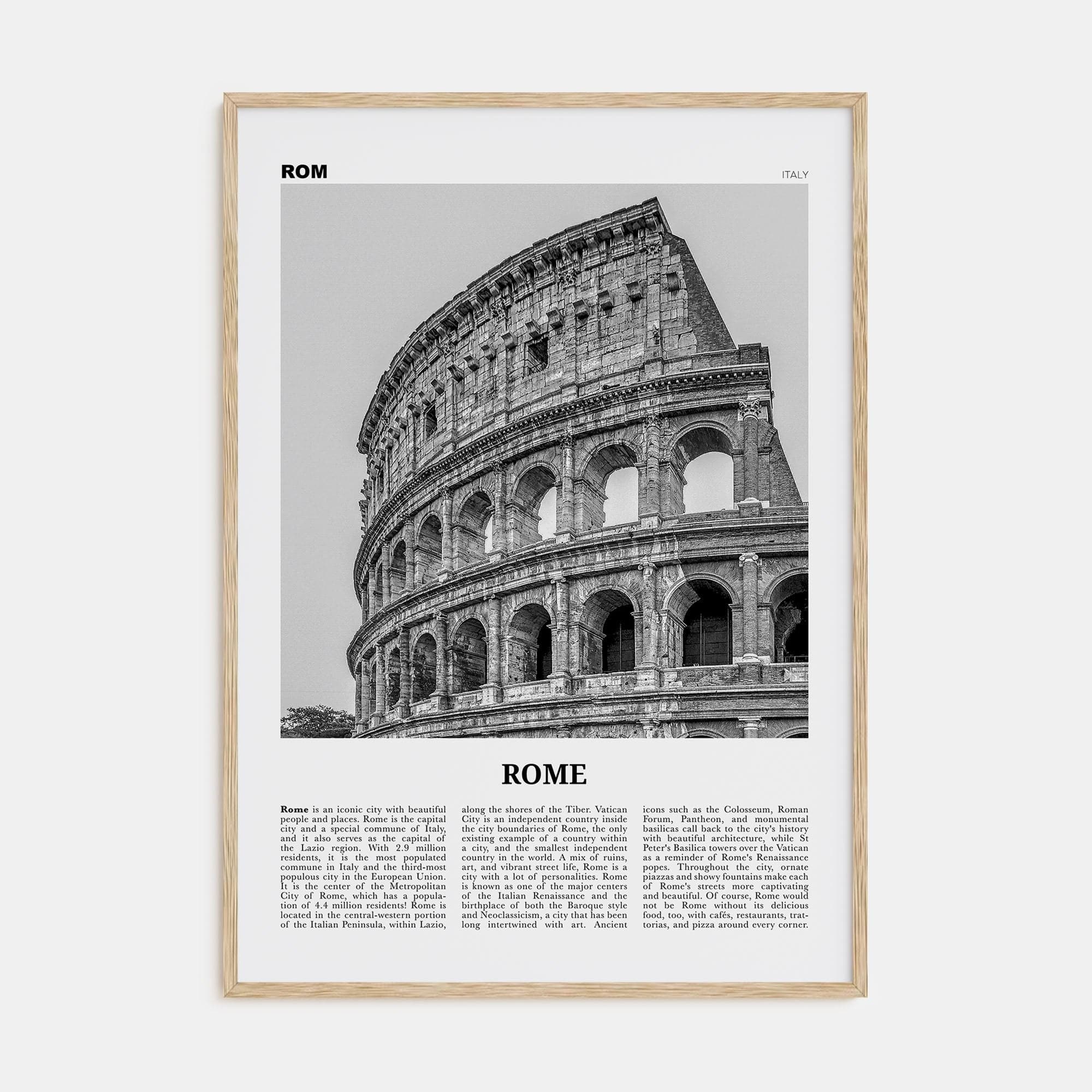 Rome No 2 Poster Natural Wood / 8x12 in Nbourhood Travel B&W Poster