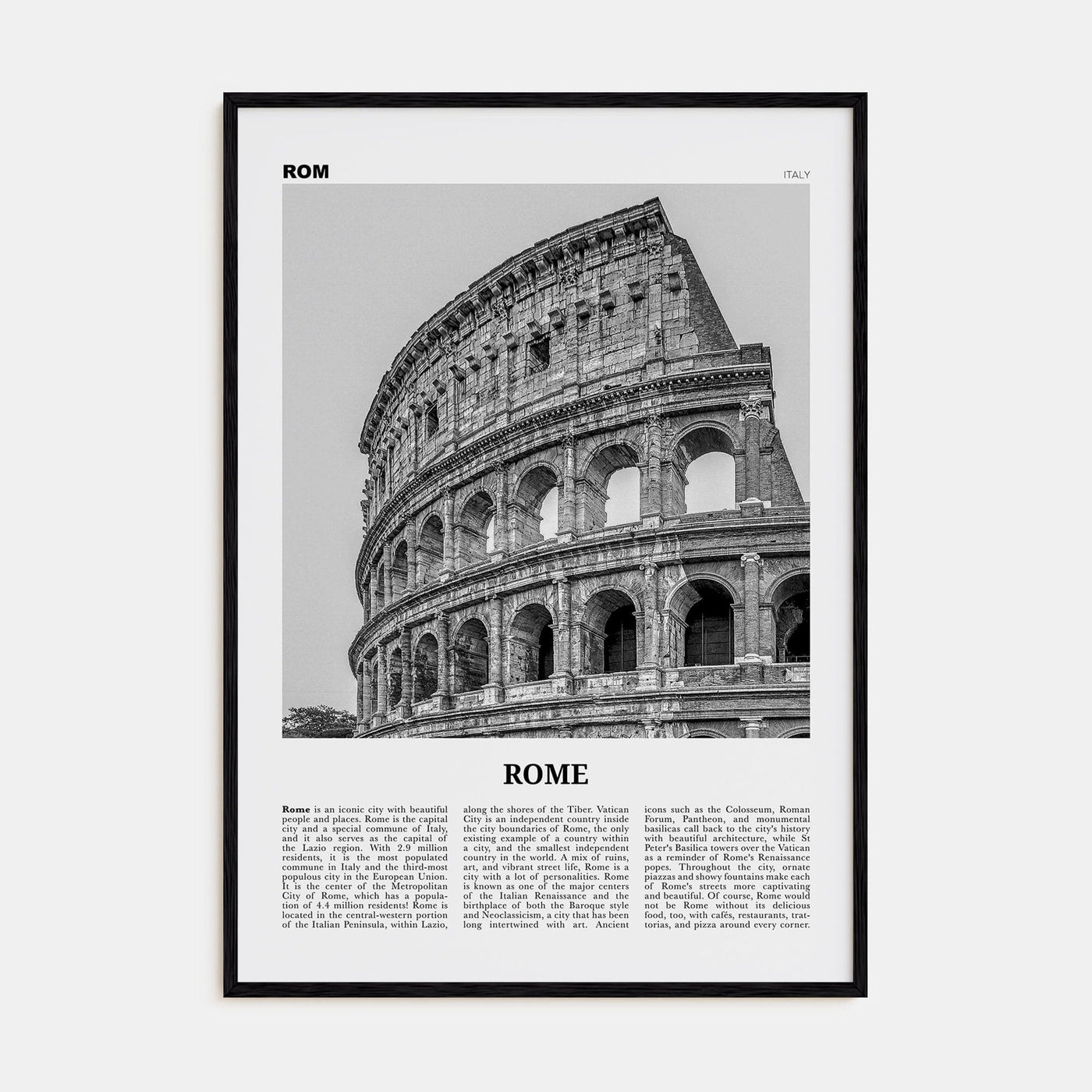 Rome No 2 Poster Black Wood / 8x12 in Nbourhood Travel B&W Poster