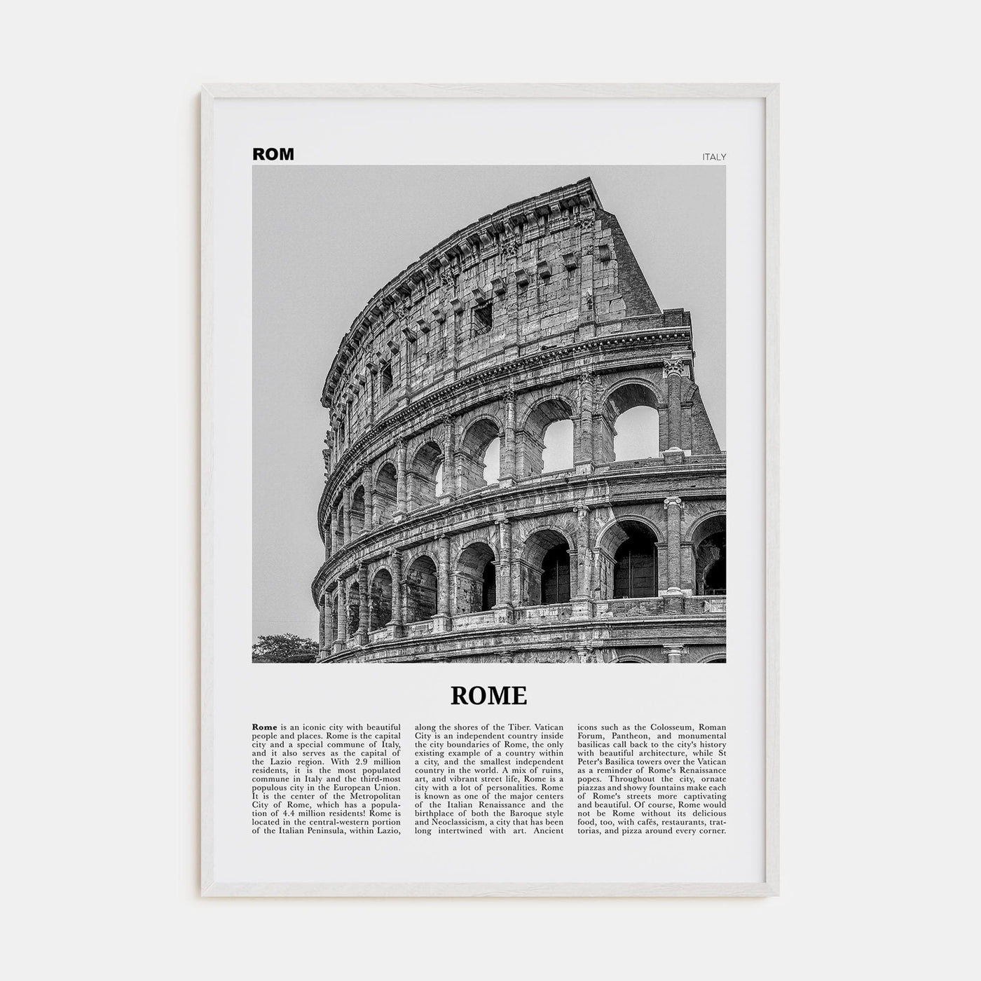 Rome No 2 Poster White Wood / 8x12 in Nbourhood Travel B&W Poster