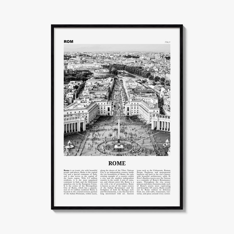 Rome no. 3 black & white newspaper poster of Italy – vertical wall art, unframed print shown in interior mockup