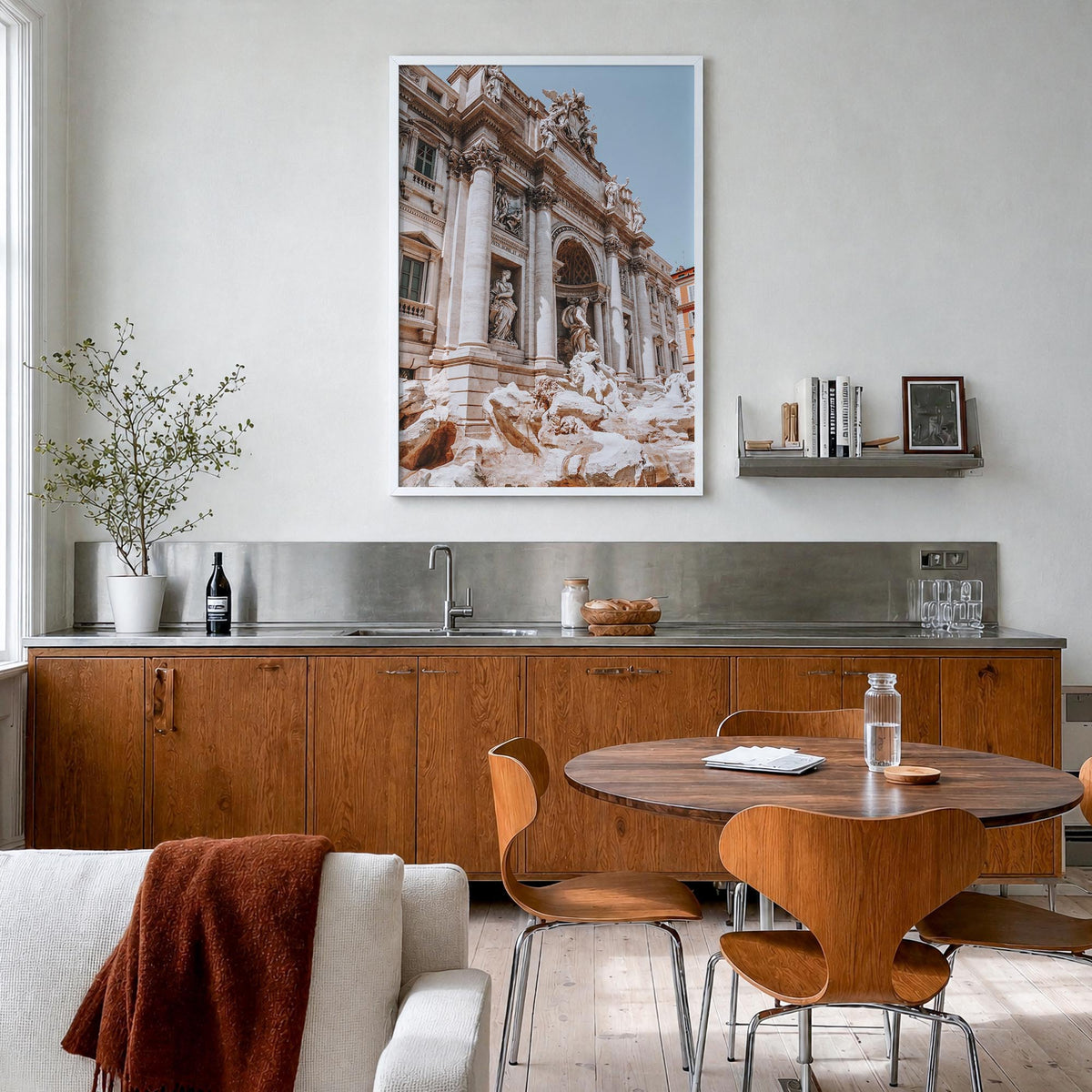 Rome no. 3 colorful photo poster of Italy – vertical wall art in white wood frame, hanging on wall