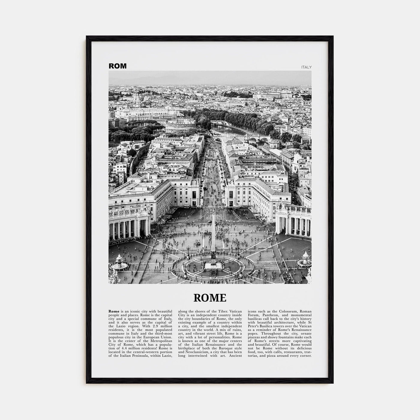 Rome No 3 Poster Black Wood / 8x12 in Nbourhood Travel B&W Poster