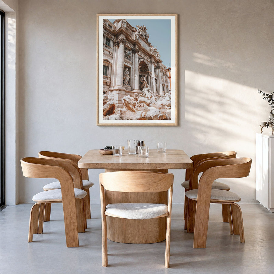 Rome Photo No 3 Poster in a natural wood frame, hanging in a dining room, white border