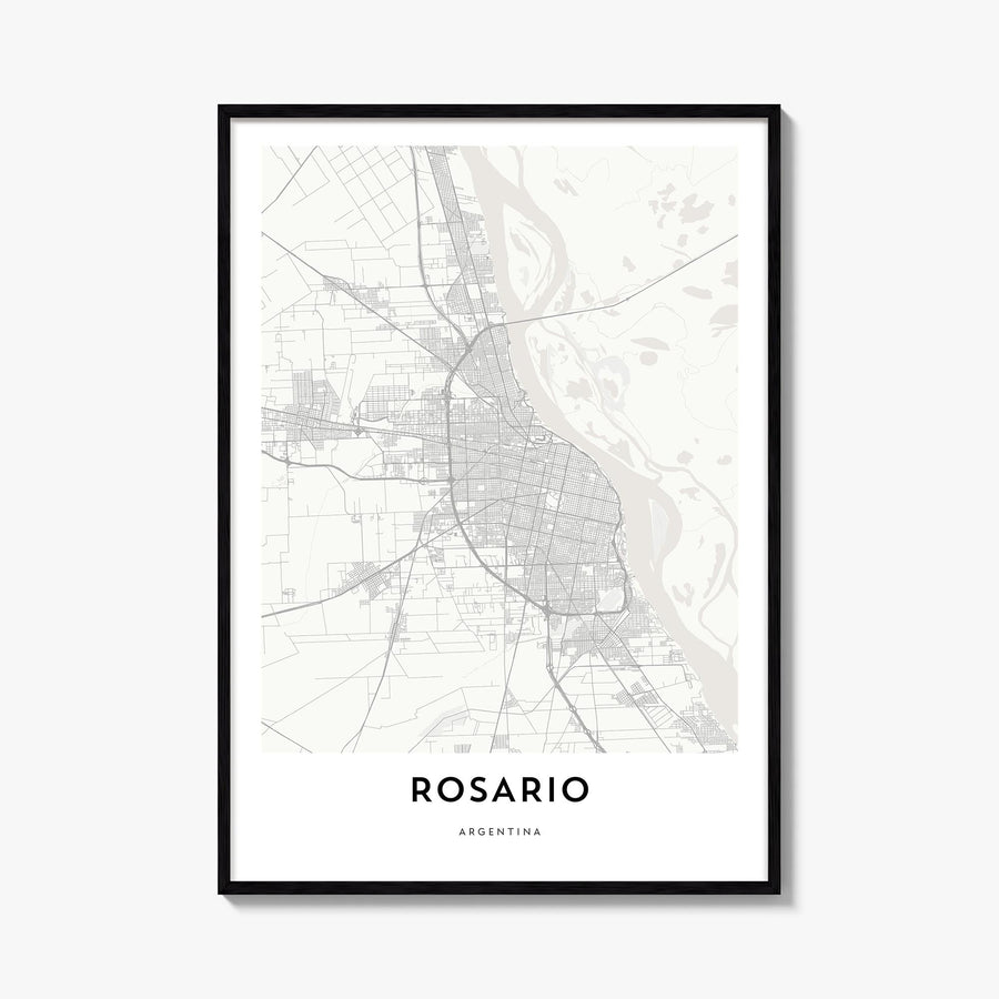 Rosario black & white map poster of Argentina – vertical wall art, unframed print shown in interior mockup