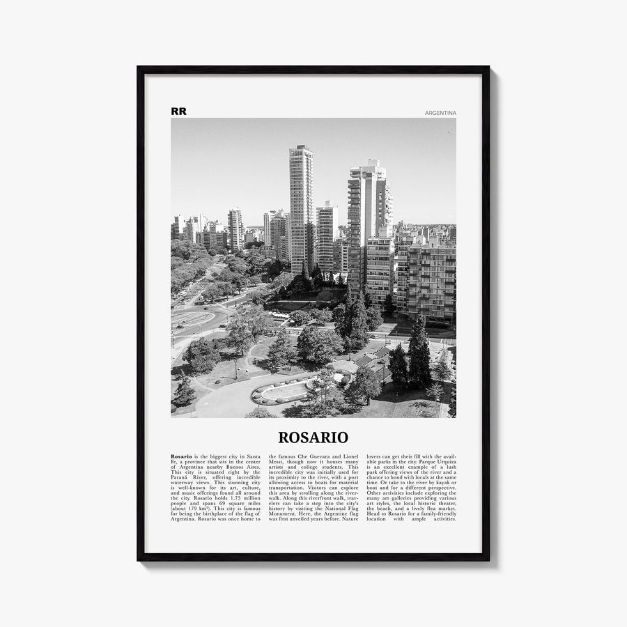 Rosario no. 1 black & white newspaper poster of Argentina – vertical wall art, unframed print shown in interior mockup