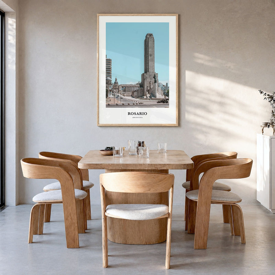 Rosario Classic Poster in a natural wood frame, hanging in a dining room