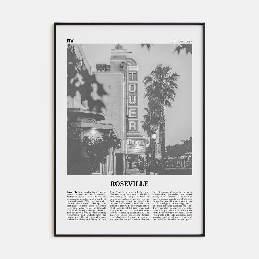 Roseville Poster Black Metal / 8x12 in Nbourhood Travel B&W Poster