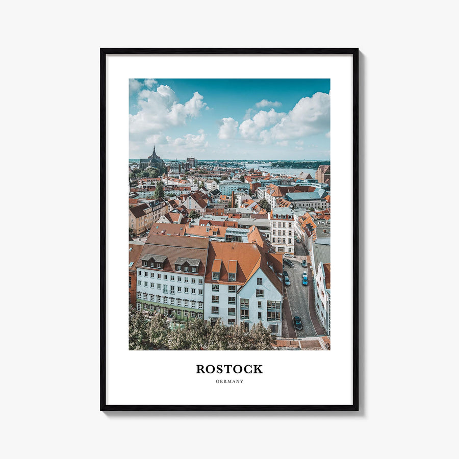 Rostock colorful classic poster of Germany – vertical wall art, unframed print shown in interior mockup