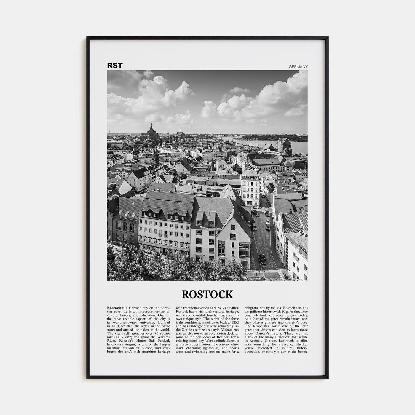 Rostock Poster Black Metal / 8x12 in Nbourhood Travel B&W Poster