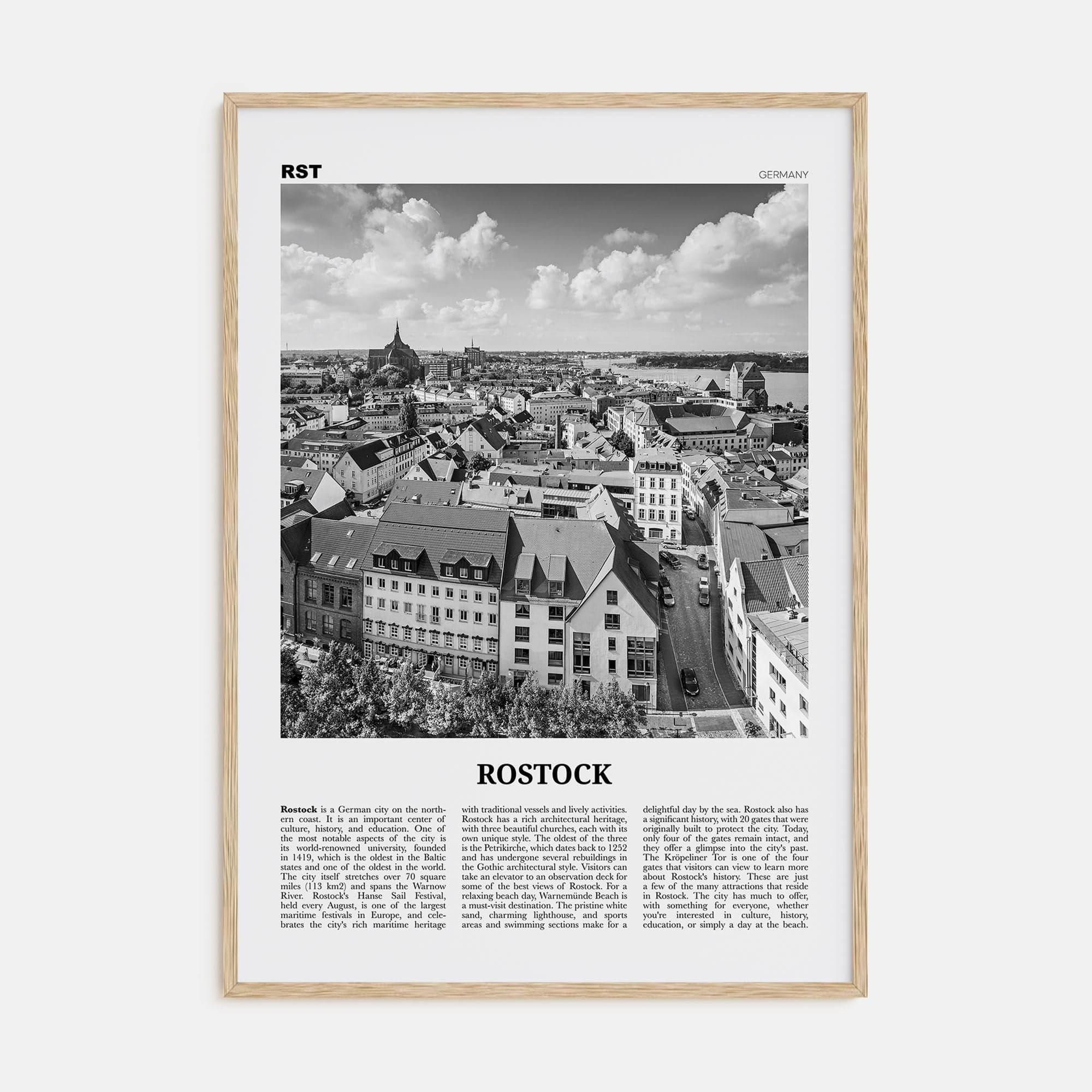 Rostock Poster Natural Wood / 8x12 in Nbourhood Travel B&W Poster