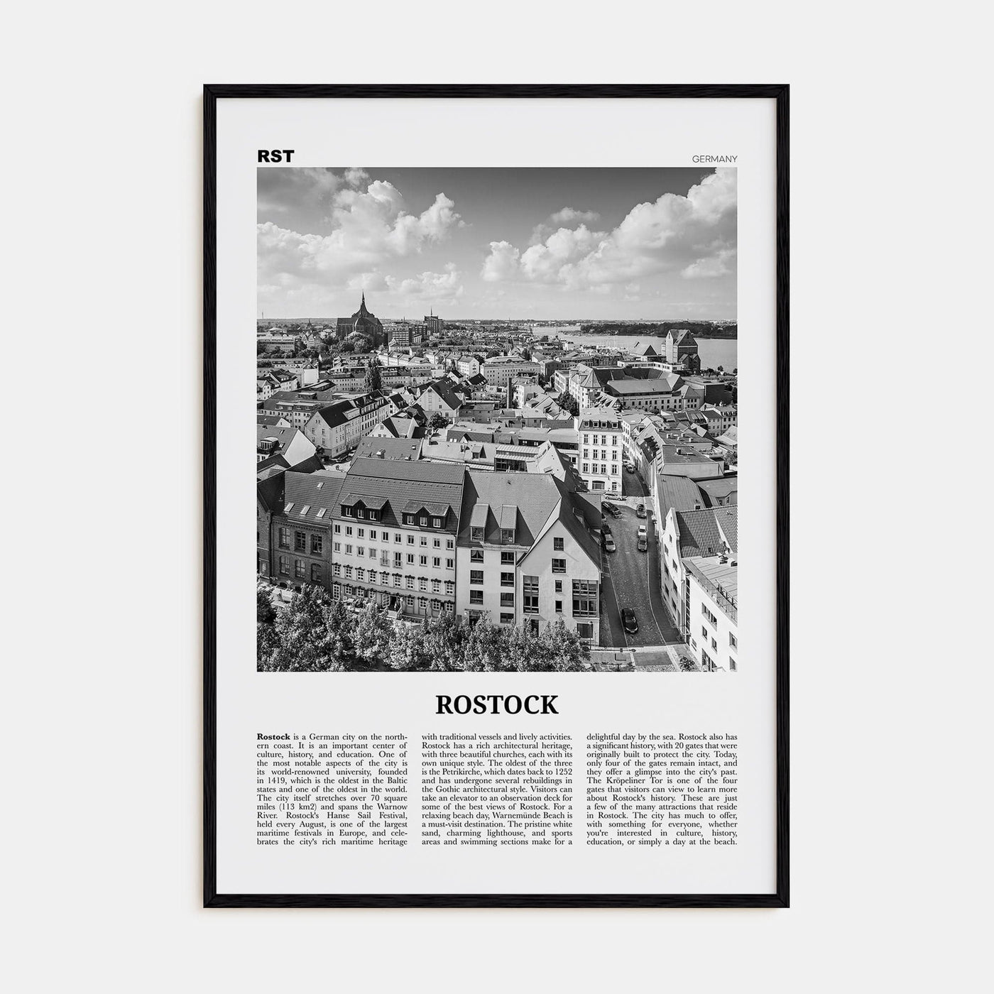 Rostock Poster Black Wood / 8x12 in Nbourhood Travel B&W Poster