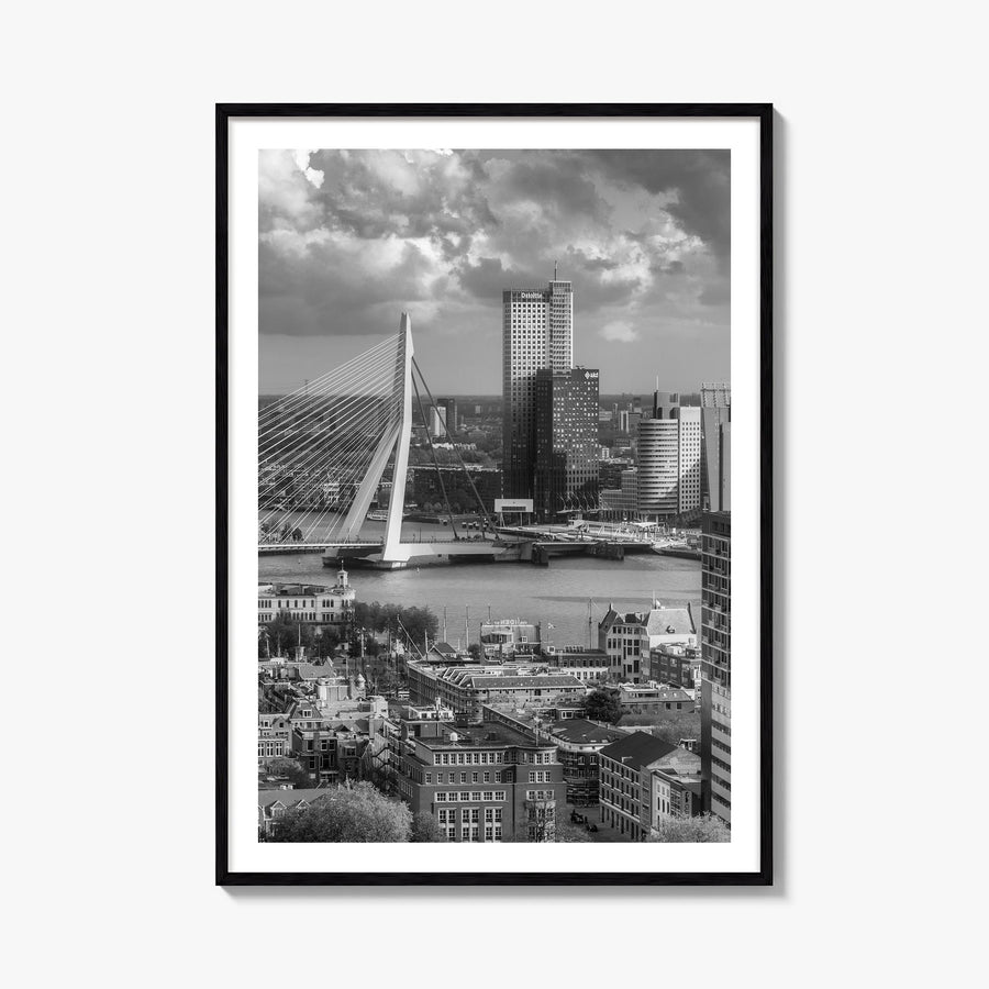 Rotterdam black & white photo poster of Netherlands – vertical wall art, unframed print shown in interior mockup
