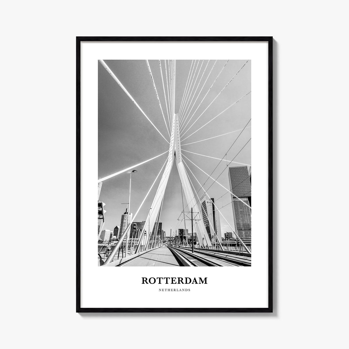 Rotterdam no. 1 black & white classic poster of Netherlands – vertical wall art, unframed print shown in interior mockup