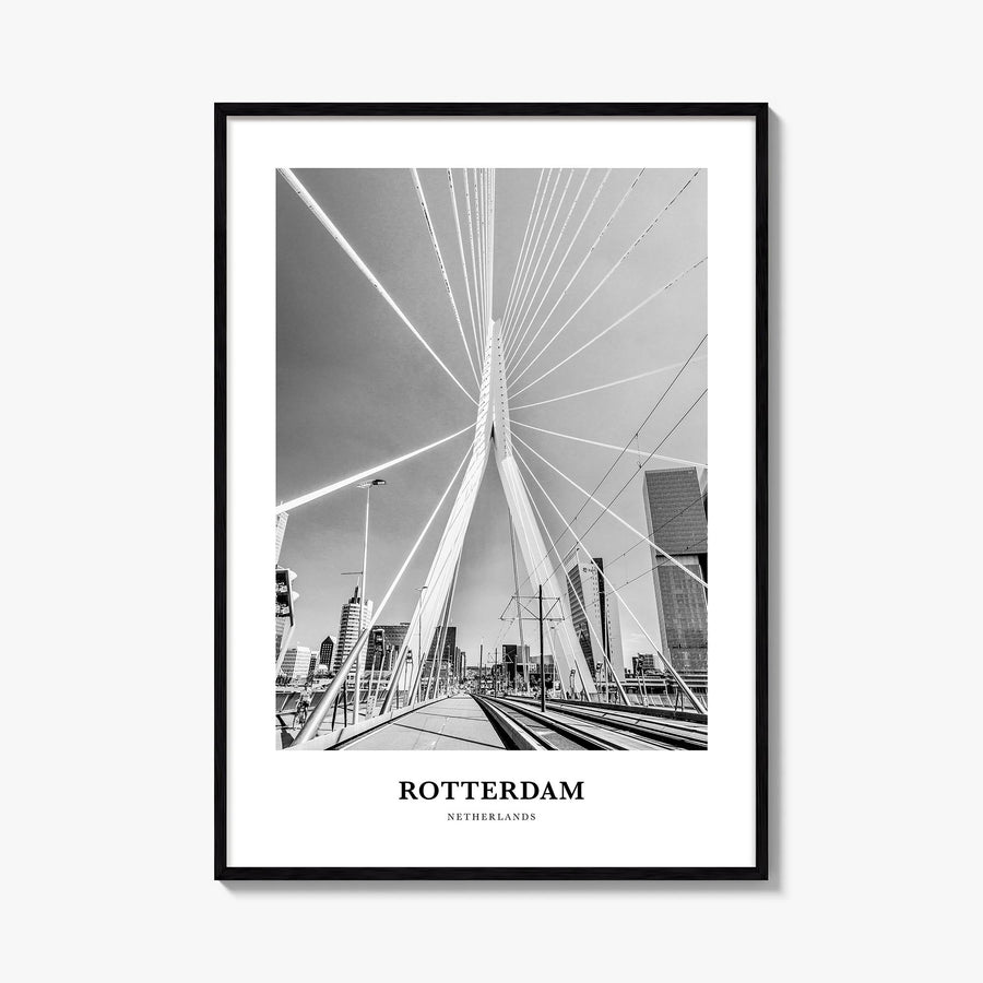 Rotterdam no. 1 black & white classic poster of Netherlands – vertical wall art, unframed print shown in interior mockup