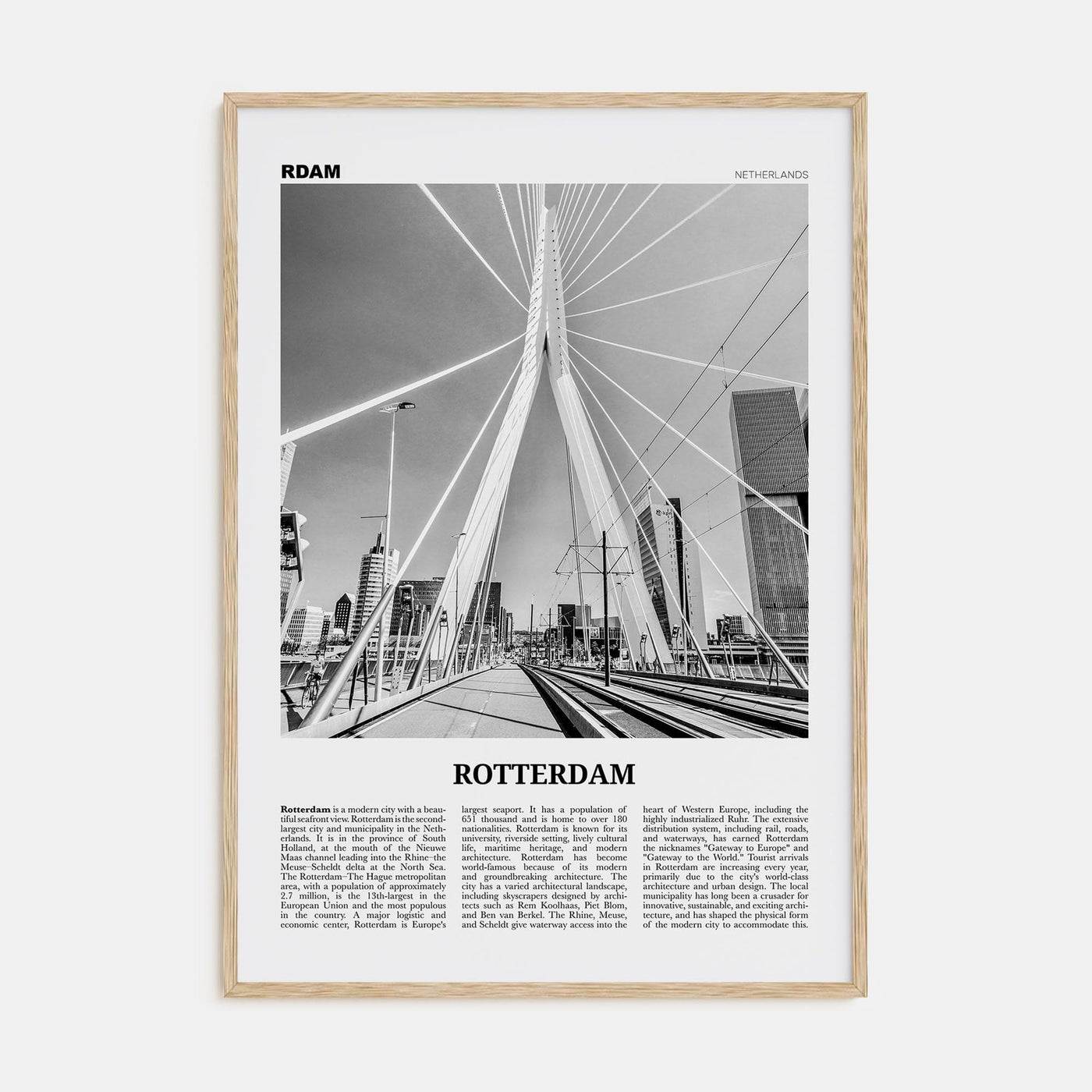 Rotterdam No 1 Poster Natural Wood / 8x12 in Nbourhood Travel B&W Poster