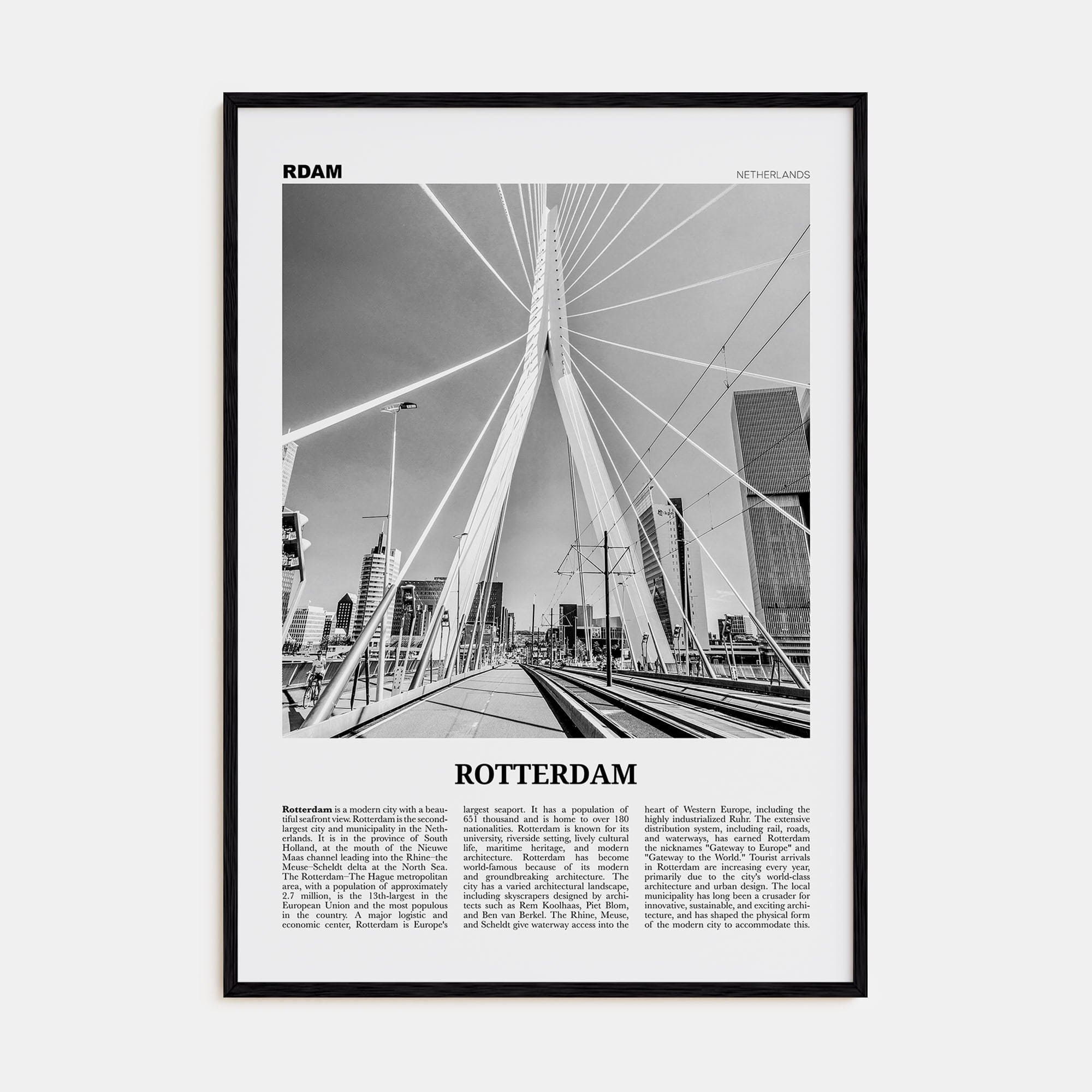 Rotterdam No 1 Poster Black Wood / 8x12 in Nbourhood Travel B&W Poster