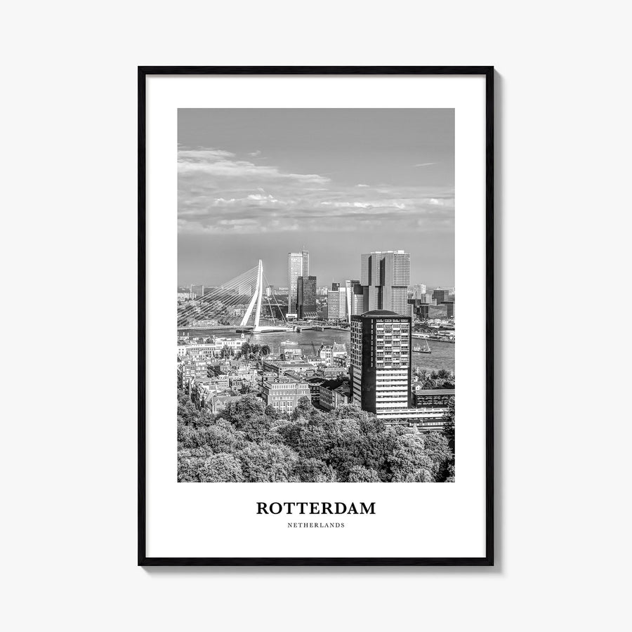 Rotterdam no. 2 black & white classic poster of Netherlands – vertical wall art, unframed print shown in interior mockup