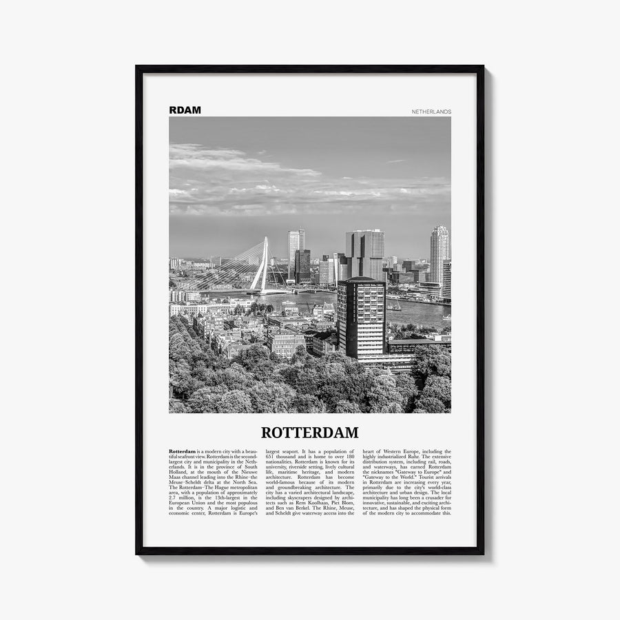 Rotterdam no. 2 black & white newspaper poster of Netherlands – vertical wall art, unframed print shown in interior mockup