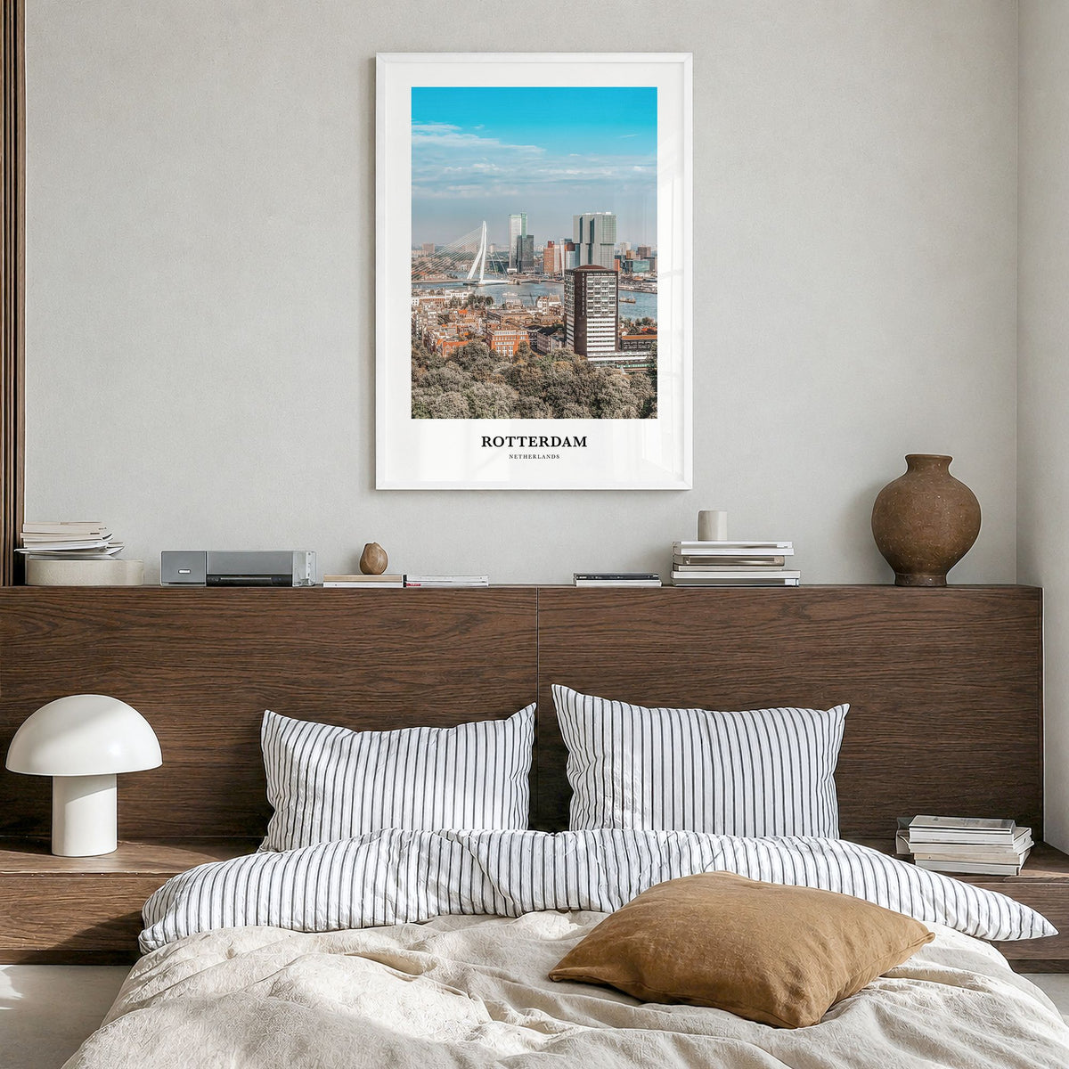 Rotterdam Classic Poster in a white wood frame, hanging in a bedroom