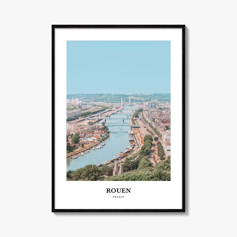 Rouen colorful classic poster of France – vertical wall art, unframed print shown in interior mockup