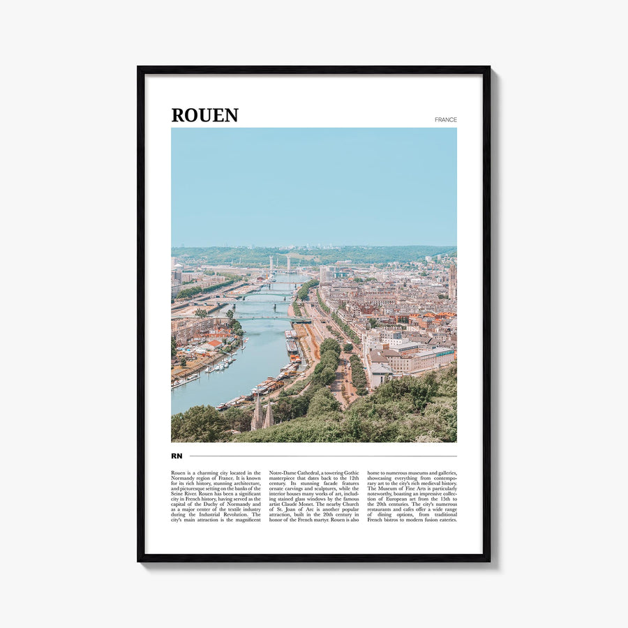 Rouen colorful travel poster of France – vertical wall art, unframed print shown in interior mockup