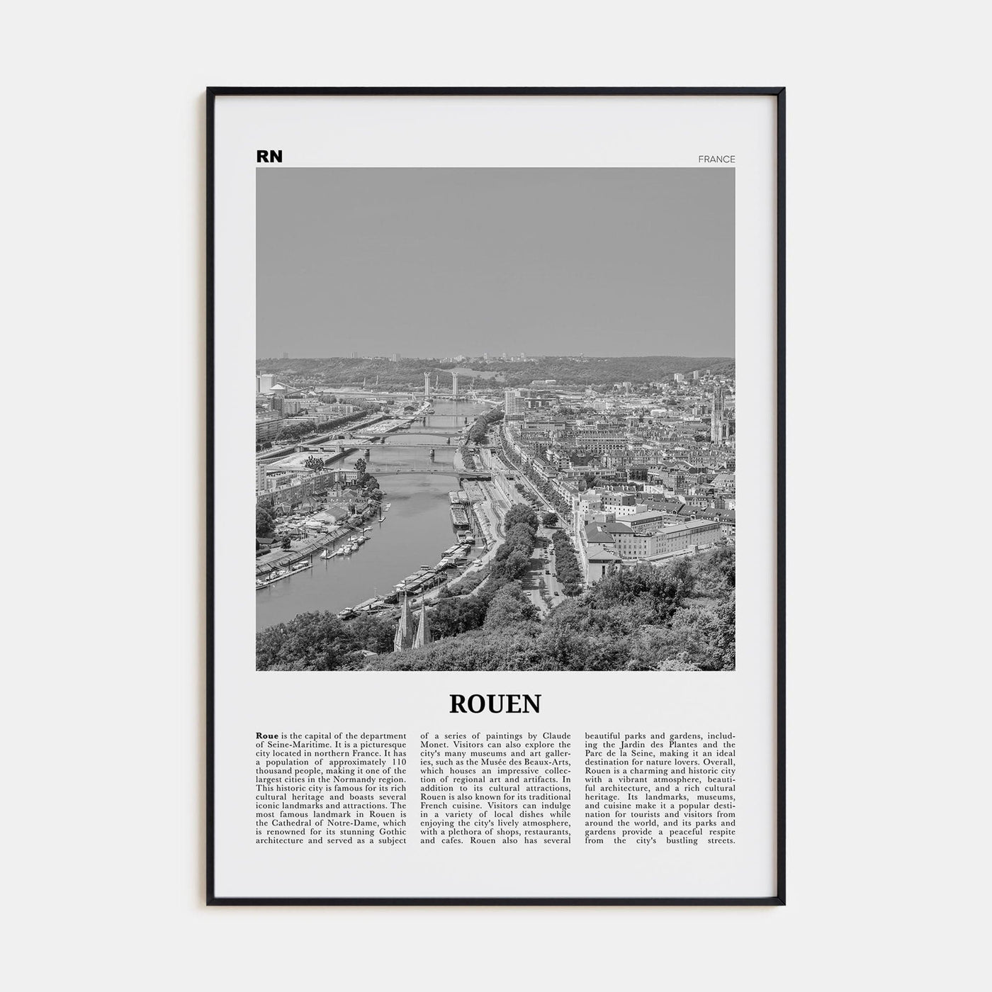 Rouen Poster Black Metal / 8x12 in Nbourhood Travel B&W Poster