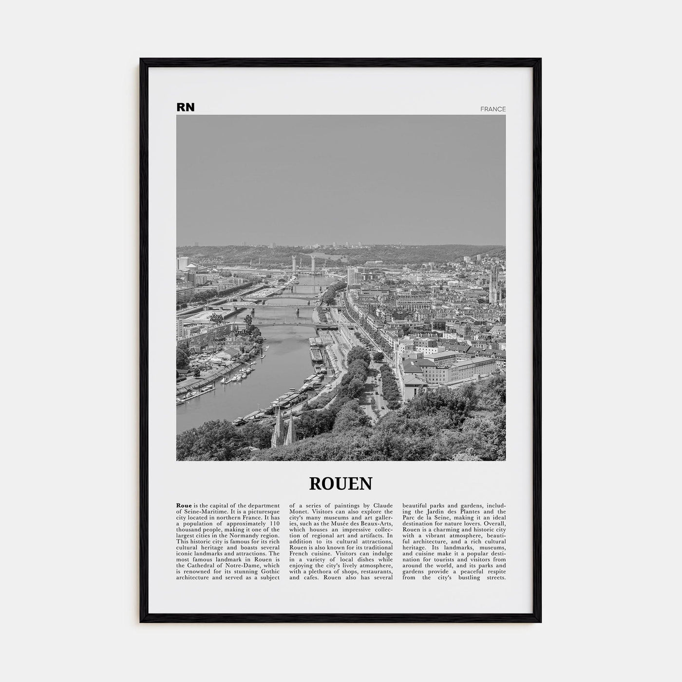 Rouen Poster Black Wood / 8x12 in Nbourhood Travel B&W Poster