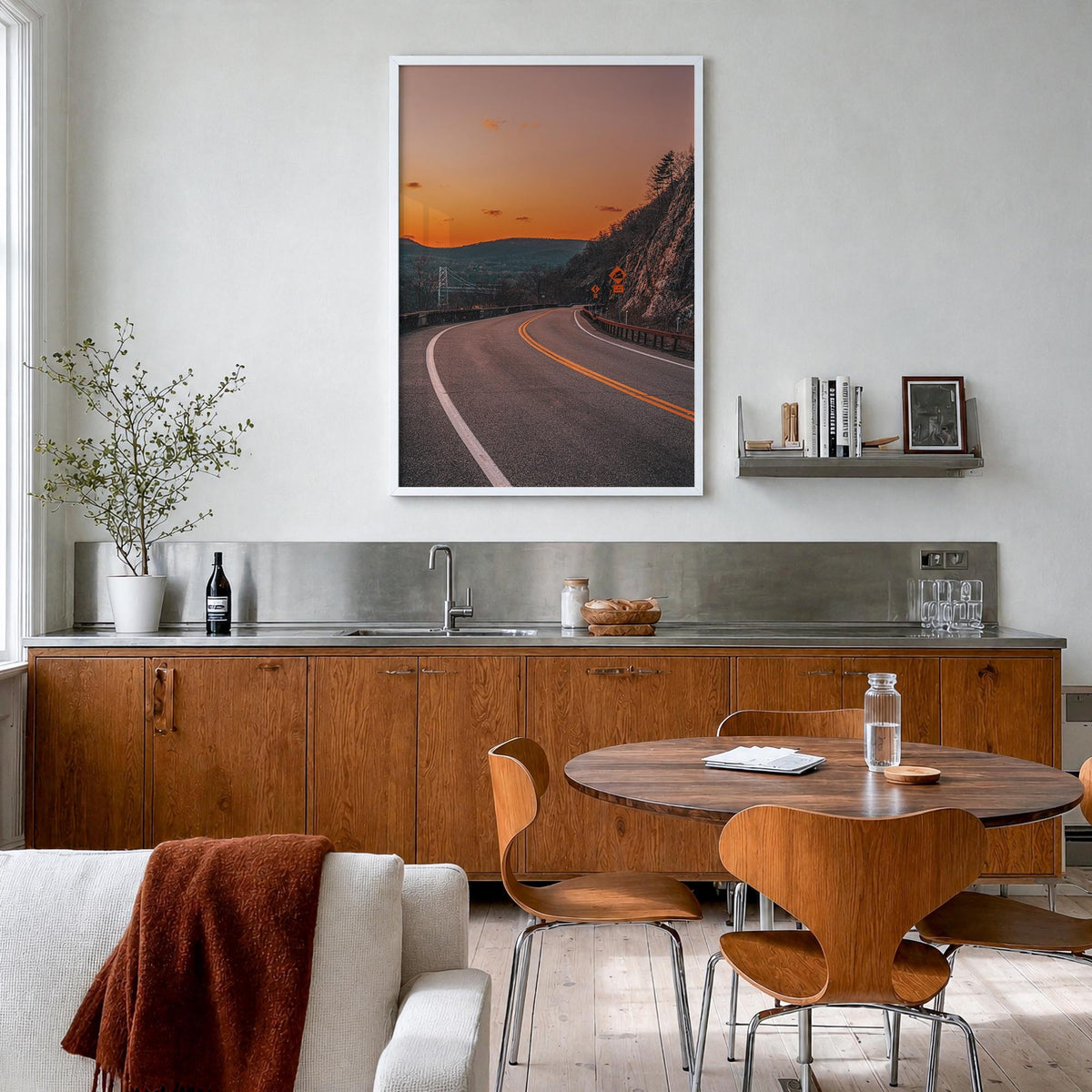 Route 202 colorful photo poster – vertical wall art in white wood frame, hanging on wall