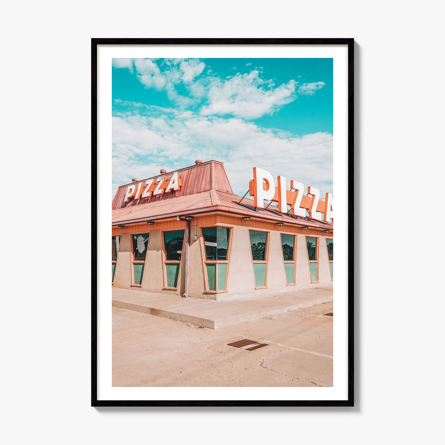Route 66 Pizza Photo Poster, framed poster mockup, white border